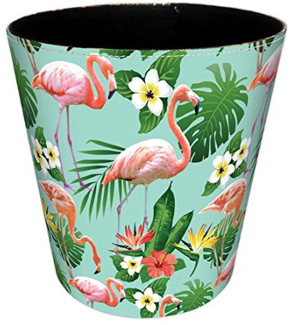 Scakbyer Papierkorb, 10L PU Leder Mülleimer, Dekorative Abfallkorb, Kapazität kleine Abfallpapierkorb, Wasserdichte Mülleimer für Wohnzimmer, Schlafzimmer, Büro und Küche - Flamingo - 1