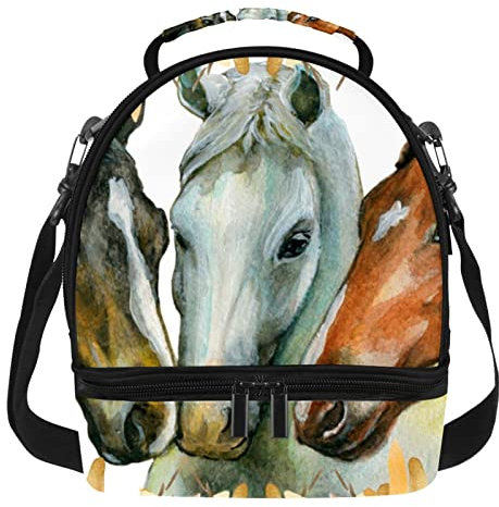 Antumn Hojas Caballo Pintura Al Óleo, Bolsa De Almuerzo Aislada Lonchera Impermeable Enfriador Térmico Bolsa Grande