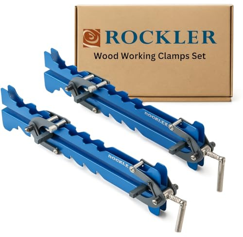 Rockler Mini Deluxe Paneelklemmen (2er-Pack) – leistungsstarke Vier-Wege-Druckschrankklemmen – Sägezahnmuster Mini-Klemm-Set mit Klemmschienen, Lagerregal und mehr – ideal für kleine Paneele,
