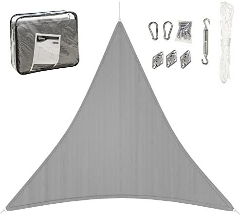 Outsunny Tenda parasole Triangolare di grandi dimensioni, 3,6 x 3,6 x 3,6 m in polietilene ad alta densità HDPE resistente ai raggi UV, grigio