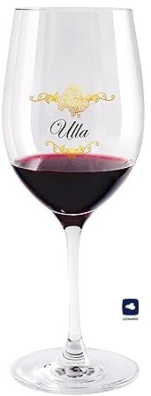 Herz & Heim® schönes Geschenk für die Frau Weinglas mit Personalisierung zu Weihnachten oder zum Geburtstag goldene Weinrebe