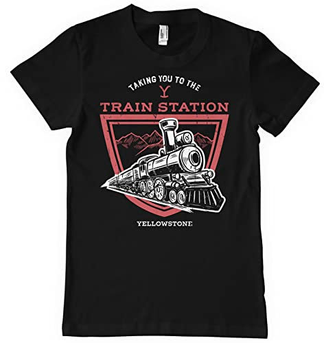 Yellowstone Officiellement sous Licence Taking You to The Train Station Hommes T-Shirt (Noir), Medium