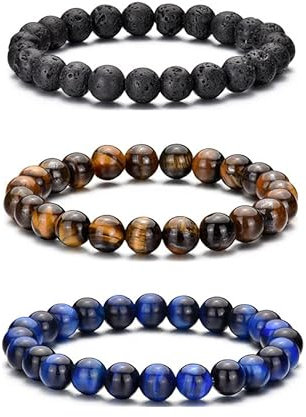 RANKEEF Perlenarmband Herren, 8 mm Perlenarmbänder Set, Stretch-Armbänder Herren, Verstellbares Schwarzes Kristall-Perlenarmband Perlen Armband Herren