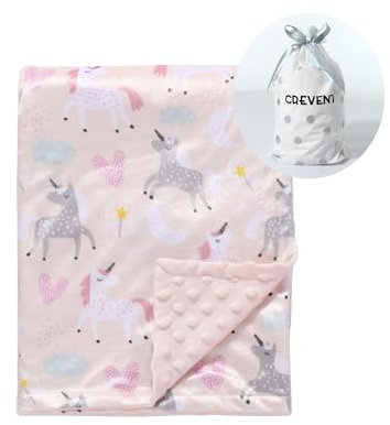 CREVENT Nerz Babydecke für Mädchen-weiche Plüsch Empfängerdecke für Neugeborene, 75X100cm (Einhorn)