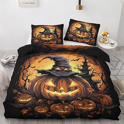 GEDAEUBA Bettwäsche 140x200 Halloween - Kürbis Fledermaus Bettbezug 140x200 2er Set, Wendebettwäsche und Kissenbezug 70x90, Weiche & Atmungsaktive Mikrofaser Bettwäsche-Sets mit Reißverschluss
