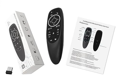 - Mando a distancia G10S Pro negro con retroiluminación LED para Android TV Box, mando a distancia por voz con ratón sin 2,4 G, giroscopio y mando a distancia por infrarrojos.