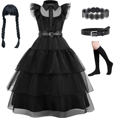 Wioleta Halloween KostüM Kinder, Prinzessin Kleid MäDchen, Schwarzes Kleid | Geeignet für AnläSse Wie Halloween, Weihnachten, Welttag Des Buches, Karneval, Geburtstagsfeiern, KostüMpartys Usw