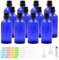 Episkey 12 Stück Blauglasflasche Tropfflasche aus Glas Blau Apothekerflasche Set inkl. kleine Glasflaschen Tropfer Trichter Spritze und Etikett (Blau, 100ml)