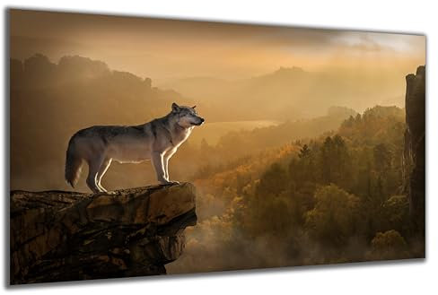 DARO Design - Wand-Bild auf 6mm HDF 70x50 cm Wolf auf Fels - Wand-Deko Bilder Geschenk