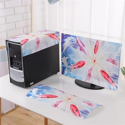 Hixingo 3 Pieces Set Computer Dirt-proof Cover, Desktop PC Dust Cover Protector Computer Screen Display Protective for 19-32 inch PC, Desktop and TV (Koi fish,32 inches)