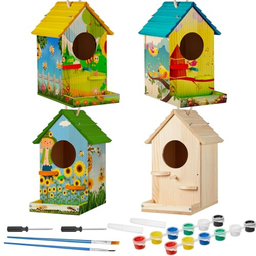 Liliful Vogelhaus-Set zum Selbermachen, Vogelhaus aus Holz mit Farbe und Pinseln, Kunst und Handwerk, Malsets für Jungen, Mädchen, Erwachsene, zum Basteln, Spaß, Klassenzimmer, Geburtstag, Innen- und