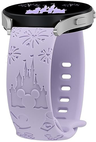 BEEXI Cartoon Engraved Straps Compatible with Samsung Galaxy Watch 7/6/4/5/Active 2 40mm 44mm Women, 20mm Silicone Sport for 6 Classic/5 Pro 45mm/Active 2/3 41mm/FE 40mm, Lavender