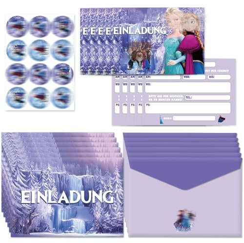 JIASHA 12 Stück elsa einladungskarten kindergeburtstag,Einladungskarten Kindergeburtstag, Frozen Kindergeburtstags Party Einladungen, Partyeinladungen für Kindergeburtstage (A)