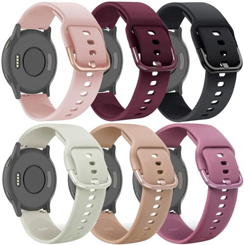TUCOMO Lot de 6 bracelets de rechange en silicone compatibles avec Garmin Vivoactive 4S/Venu 2S/Venu 3S/Vivomove 3S de 18 mm pour Garmin Forerunner 255S/265S, homme et femme