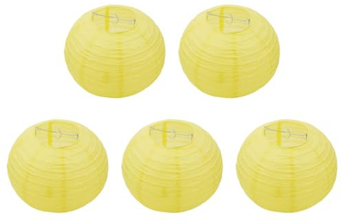 5Pcs 10cm Papier Lampions, Papier Lampions Deko, Hängende Papierlampions Runde Papier Laterne für Hochzeit,Taufe,Geburtstag,Party (Gelb)