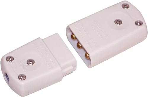 Electric Lead In-Line Flex Connector Plug Socket, 3-Pin Cable Wire Joiner, 10 Amp 220-250V CE UK white