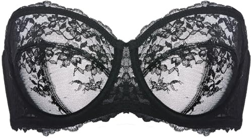 DOBREVA Women's Lace Strapless Bra Sheer Unlined | Underwire, Floral Lace, Sexy, See Through, Convertible, Plus Size
