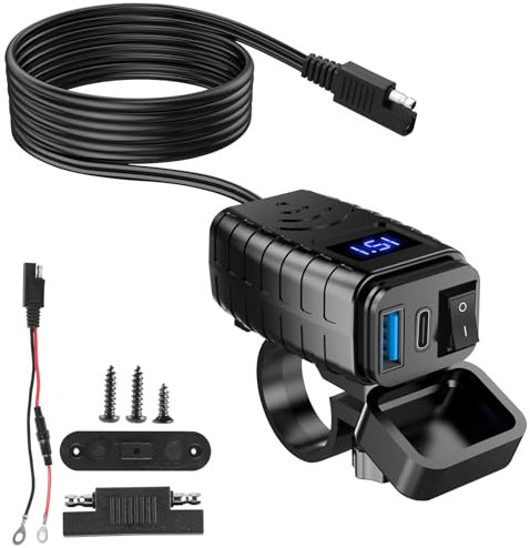 WIYETY Chargeur de Voiture Rapide: Prise USB Moto avec Voltmètre LED, PD3.0+QC3.0 Chargeur USB Moto, ÉTanche Prise de Chargeur de Voiture, Prise de Chargeur de Voiture pour Bateaux RV Truck Camper