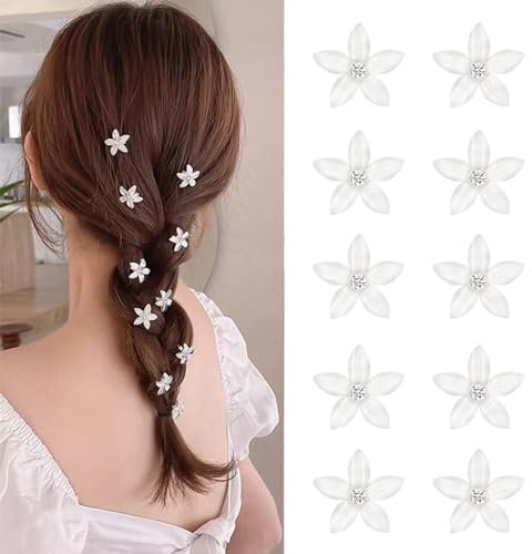 10 Pcs Mini Pinzas para el Cabello Flores de Pasadores, Horquilla Pequeña flor Blanca Hair Clips, Pinza de Garras para los Pelos Pequeñas Decorativas Accesorios para Mujeres Niñas Fiestas Bodas