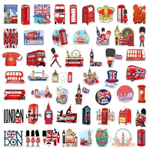 50 Stück London Reiseaufkleber - Urlaub Reise Aufkleber London England Runde Aufkleber Motorrad Fahrrad Gepäck Laptop Skateboard Aufkleber Graffiti Patches Kunst