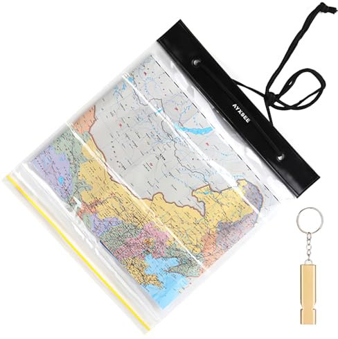 Kasoud Porte-carte transparent, résistant à l'eau, couverture de carte transparente avec fenêtre transparente avec sifflet doré, étui de carte transparent pour randonnée, marche, camping, 31 x 27 cm