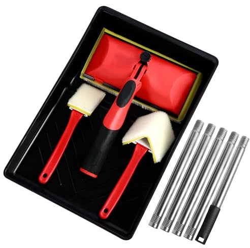 7 Inch Paint Pads for Walls and Ceilings, Decking Pad Applicator Decorating Paint Edger Tool for Wall Wood Flooring Shed & Fence, Multifunction Paint Trimming Tool with Extension Pole and Paint Tray