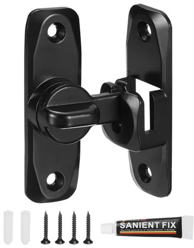 sourcing map 90/180 Degree Barn Door Lock, No Drilling Zinc Alloy Flip Gate Sliding Latches, Portable Security Door Lock Latch for Kitchen Cabinet Push/Sliding/Barn Door, Black