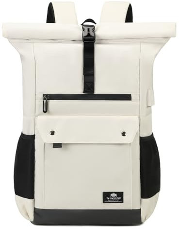 Rolltop Rucksack Damen Herren 15,6 Zoll Laptop Business Schule Rucksäck Zurück Offenbar Ergonomie Wasserfester Atmungsaktiv Reiserucksack Tagesrucksack Kurierrucksack mit USB Ladeanschluss/Koffergurt