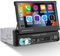 Single Din Flip Out Screen Car Stereo with Wireless Carplay and Android Auto, 7 inch 1 Din Touch Screen Radio Support Bluetooth/SWC/USB/FM + Backup Camera + Mic + Remote Control