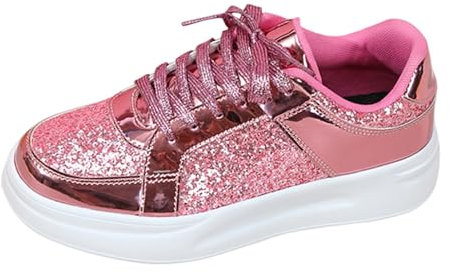 pailletten schuhe damen grün, Glitzer Schuhe Damen Flache Low Sneaker Karneval Pailletten Schuhe - Atmungsaktiv Silber Turnschuhe Party Outdoor Sportschuhe Laufschuhe Klettverschluss Schnürsenkel