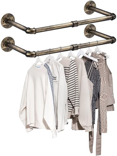 2 Pack bronze-colored Wall eSynic Wandmontierte Kleiderstange 2er Set – 60 cm, Antikes Messing-Design, Abnehmbar, Tragkraft bis 25 kg, Vintage Wandgarderobe für Schlafzimmer, Flur, Cloakroom & mehr