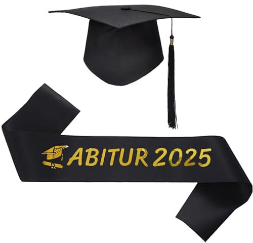 Abitur 2025 Deko Abitur 2025 Schärpe Schwarz mit Absolventenhut Abschluss Hut Prüfung Bestanden Abschluss Schärpe Graduation 2025 Deko für Abschlussfeiern Abschluss Abitur Graduation Party Deko