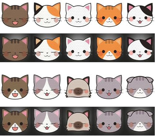 Yuiturt 20 Stück Reflektierende Aufkleber, Reflektor Aufkleber Reflektoren Kinder, Katze Muster Hohe Sichtbarkeit Aufkleber Warnung Reflektierende Aufkleber Wasserdicht, für Kinderwagen Fahrrad Helm
