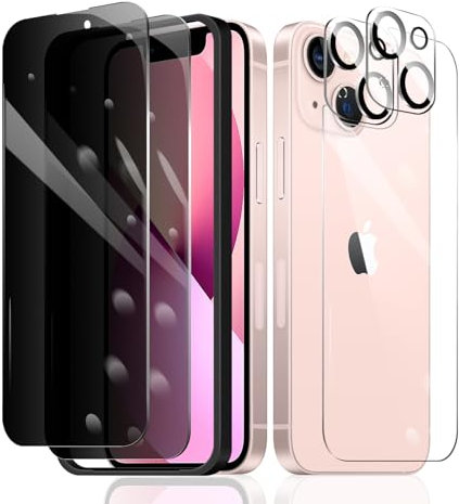 2×Privacy Screen Protector for iPhone 13 + 2×Camera Lens Protector + 1×Back Tempered Glass Film + 1×Installation Frame, Anti Spy 9H Hardness Bubble Free Impact-Private Protection