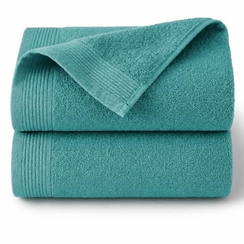 NOVOTEXTIL Toallas Ducha 70x140 cm – Juego de 2 Toallas 100% Algodón 500 g/m² – Suaves, Absorbentes y Duraderas – Uso Diario Hogar o Hotel (Aguamar)