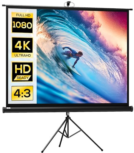 HOMCOM Écran de Projection 84 Pouces avec Support trépied Hauteur réglable, écran 4K HD 4:3 idéal pour Le Home cinéma, Les Films en intérieur/à l'extérieur