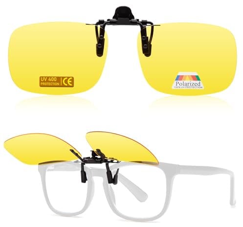Epavouos Clip-On Nachtfahrtbrillen UV400- Polarisiert Nachtsichtbrille für Brillenträger Verbesserte Sicht in schwierigen Lichtverhältnissen - Vielseitig einsetzbar (Nachtfahrbrille, 60mm X 43mm)