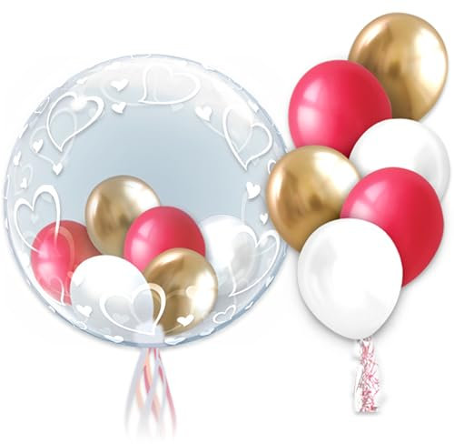 Ovanda 13 Stück Luftballon Gold Weiß Rose Rot, Luftballon Girlande, Helium Luftballons,Konfetti Ballon,Latex Ballons,Ballon Girlandenbogen,für Hochzeit,Verlobung,Valentinstag,Baby Shower,Gender Reveal