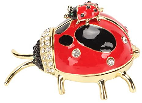Zerodis Vintage Ladybug Schmuckschatule, Ringohrringhalter mit Strasssteinen, Handbemaltem Mini -Schmuckstück für Wohnkultur