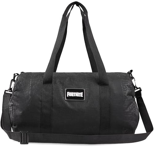 Fortnite Sporttasche Kinder Teenagers, 18.4L Reisetasche Schwarz mit Schultergurt, Duffle Bag mit Seitentaschen, Geschenke für Jungen und Teens