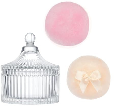 YIZITU Lot de 3 houppettes multifonctions extra larges avec récipient de rangement en verre pour maquillage et outils de beauté