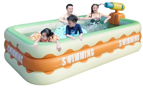 Piscina gonfiabile rettangolare, piscina gonfiabile, grande per bambini e adulti, piscina per famiglie per feste, giardino, all'aperto, piscina gonfiabile per bambini