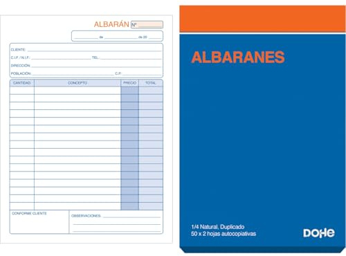 Dohe - Lieferscheinhefte (10 Stück) - 50 Blatt (50 Blatt mit 1 Kopie), Größe A5 14 x 21 cm, mikroperforierte Seiten, spanische Blöcke für Lieferung und Transport, Büromaterial