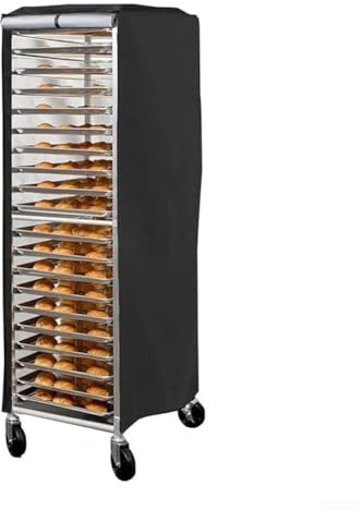Professional 210D Oxford Cloth Bread Rack Cover with Clear PVC Window Waterproof Bakery Trolley Cover for 20-Layer Baking Pan Rack 59x72x163cm Black(A)