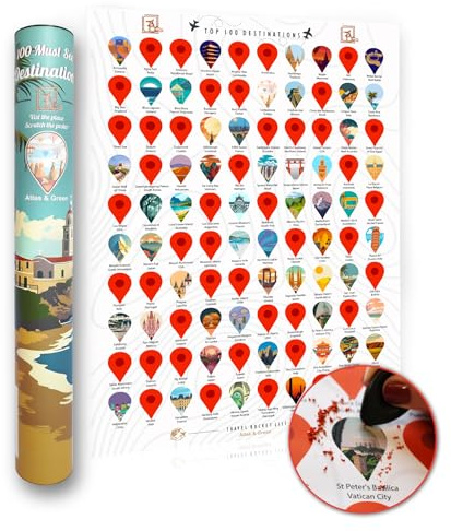 Atlas & Green Rubbelposter mit den 100 Top-Reisezielen - A2-Weltreiseposter | Rubbelposter Around the World Bucket List mit Geschenkrolle