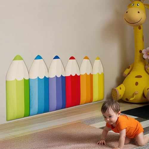DONNGYZ 6 Pack Wall Padding Colorful Upholstered 3D Wall Panels for Playroom and Nursery, Peel and Stick Anti-Collision Headboard for Kids Safety - 9.84 x 19.69 inches