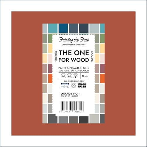 The One for Wood Paint & Primer 10ml (Sample) Orange No. 1 Bonfire Night | Semi Matt Finish, Bio-Based & VOC-Free Formula for Wooden Furniture & Surfaces | Durable & Easy Indoor Home Decorating