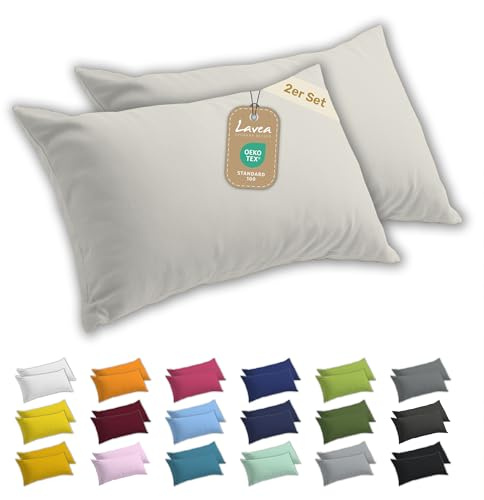 Lavea® 2er Set Kissenbezug 40x80 - Creme Naturweiß | 100% Baumwolle Jersey – Weiche Kissenhülle & Kopfkissenbezüge, OEKO-TEX® Standard