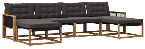 vidaXL Outdoor-Sofagarnitur mit Kissen 6 pcs Natürlich und Schwarz, Garten, modernes Outdoor-Sofa, Sitzgruppe für den Patio, Terrassenmöbel für entspanntes Chillen