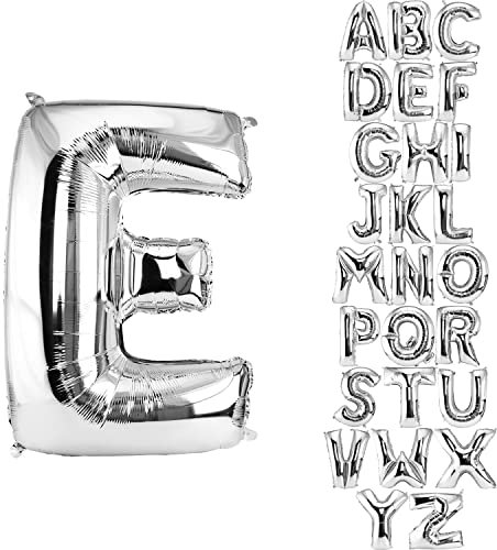 DekoRex Folienballon Silber 40cm Luftballon Geburtstag Hochzeit Deko (Buchstabe E)